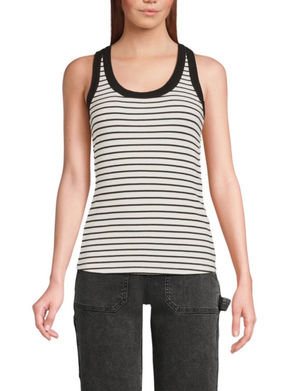 Lands’ End Women's Micro Rib Crew Neck Tank XS Layer Nautical Cotton Linen